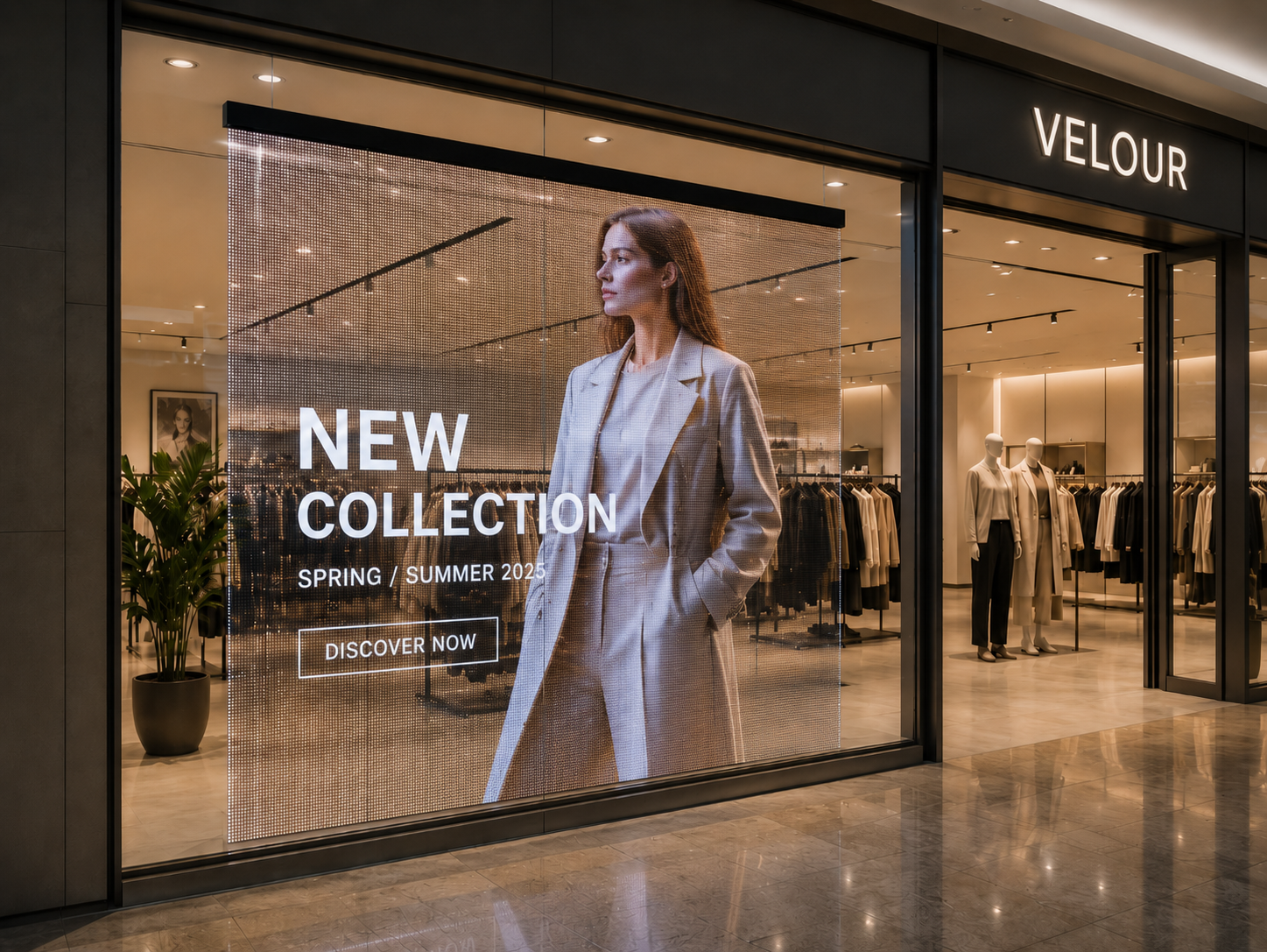 Koncepcja transparentnej reklamy LED dla sklepu w galerii