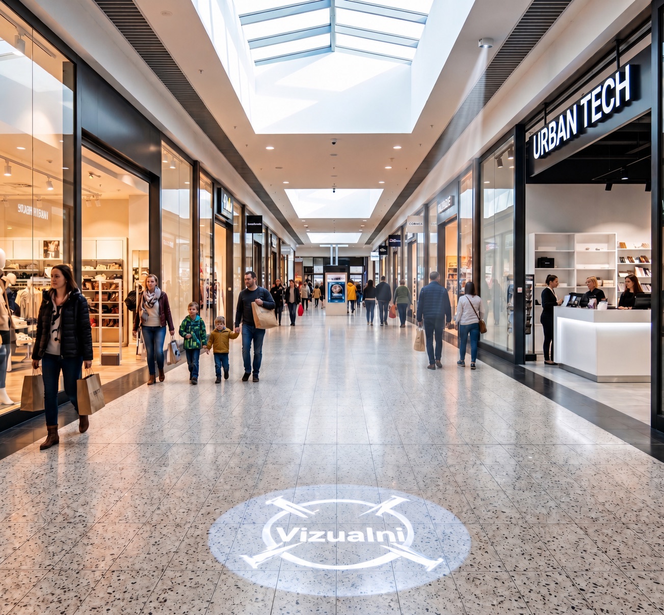 Projekcja logo GOBO na posadzce galerii handlowej